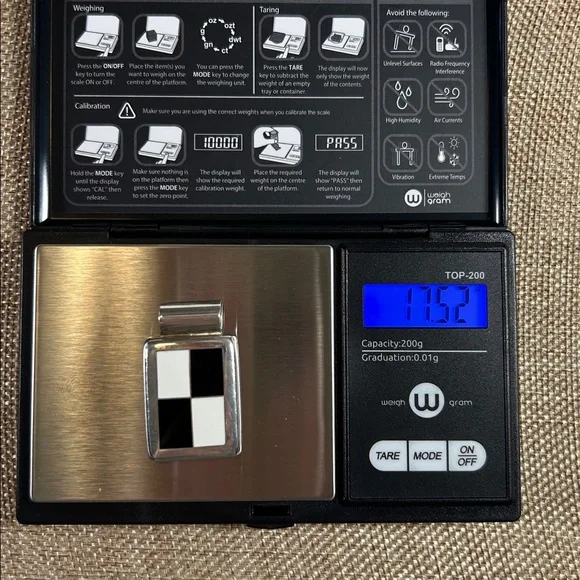 925 Sterling Silver Black & White Stone Checkerboard Pendant - Source Unknown - Picture 4 of 4